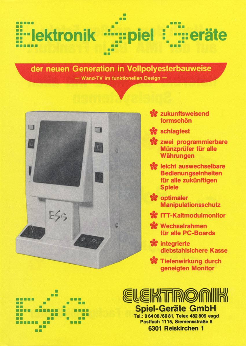 ESG wall-mounted arcade cabinet flyer