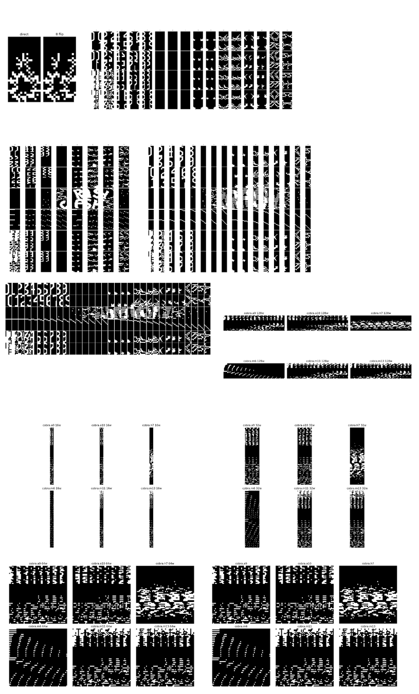 Research contact sheet of ROM/PROM diagnostic layouts. Evidence only; not gameplay imagery.