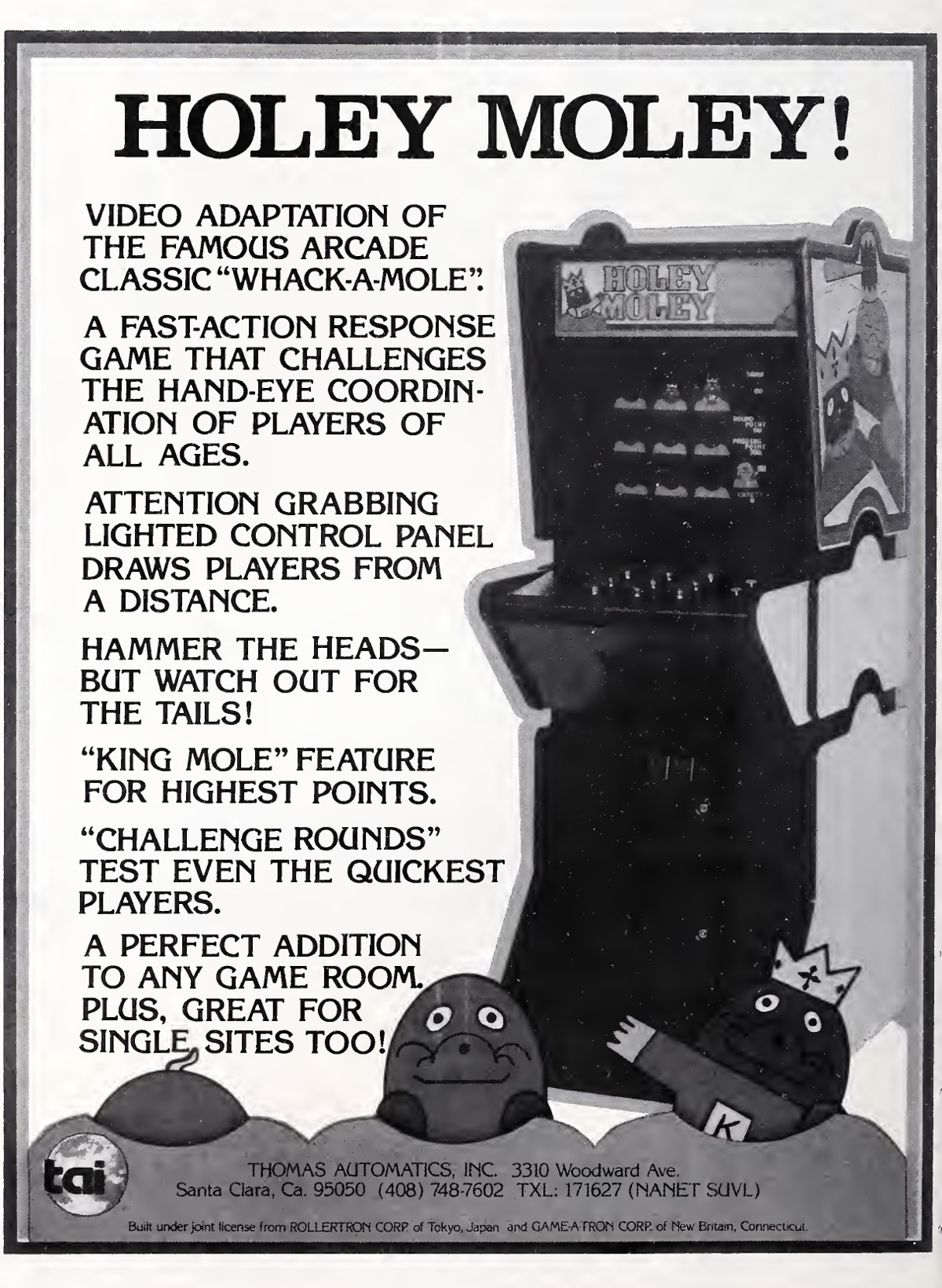1982 Thomas Automatics Holey Moley advertisement