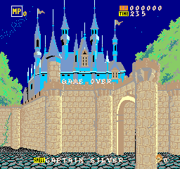 Game Over / Continue presentation. Native 256 × 240 World-program arcade capture, preserved from Arcade Database / MAME; nearest-neighbor display.