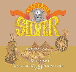 Captain Silver title screen. Native 256 × 240 World-program arcade capture, preserved from Arcade Database / MAME; nearest-neighbor display.