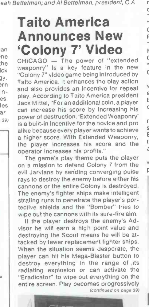 Cash Box, July 18, 1981, page 37: Taito America introduces Colony 7 and Extended Weaponry. Document crop preserved in the handoff.