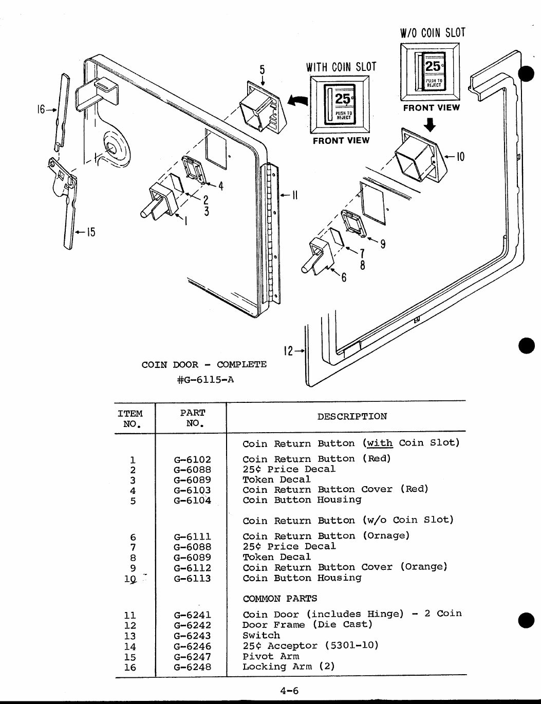 Cabinet assembly illustration and parts list from the Eyes service manual