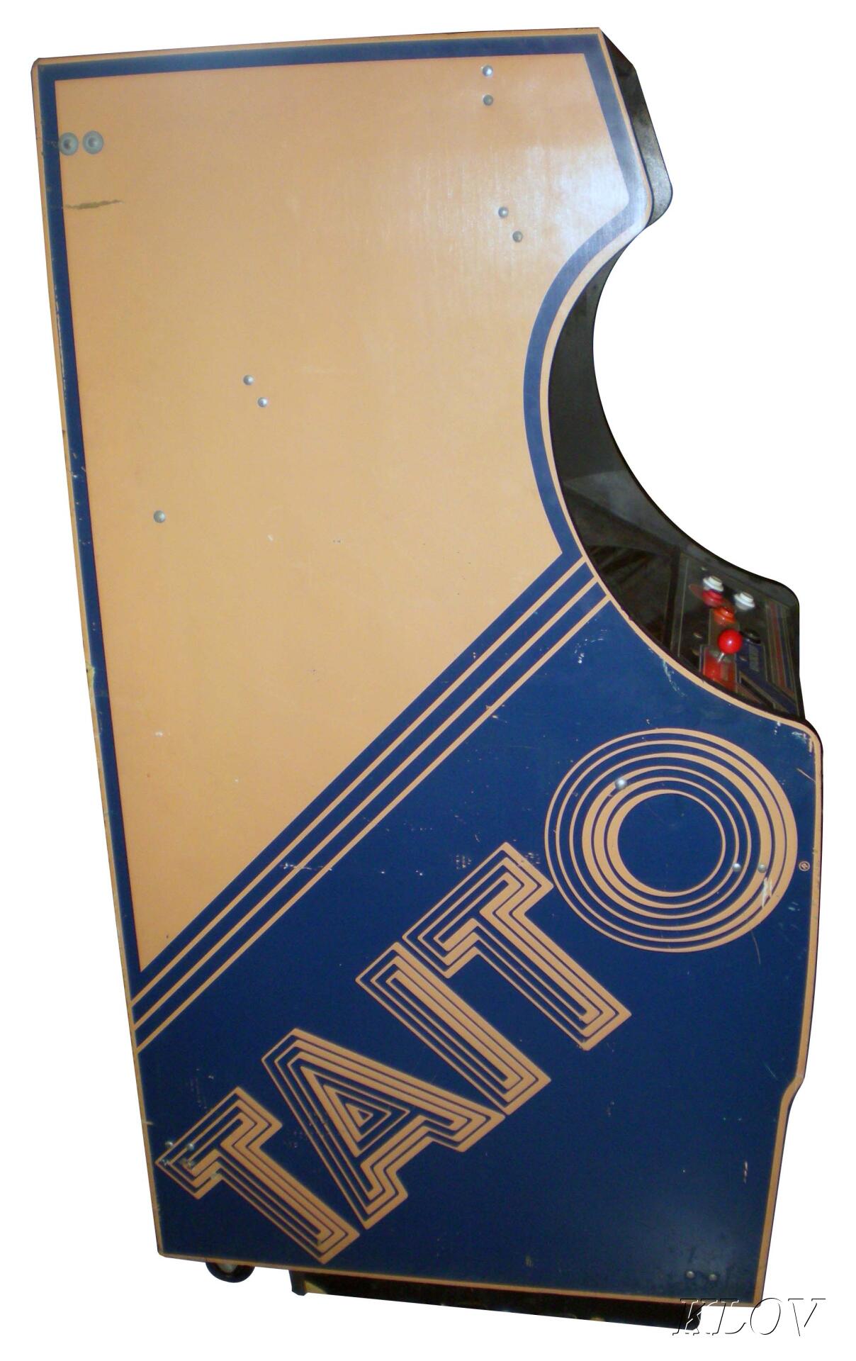 Side view of a surviving Colony 7 cabinet, showing its Taito-branded side panel. Museum of the Game / KLOV preservation photograph.