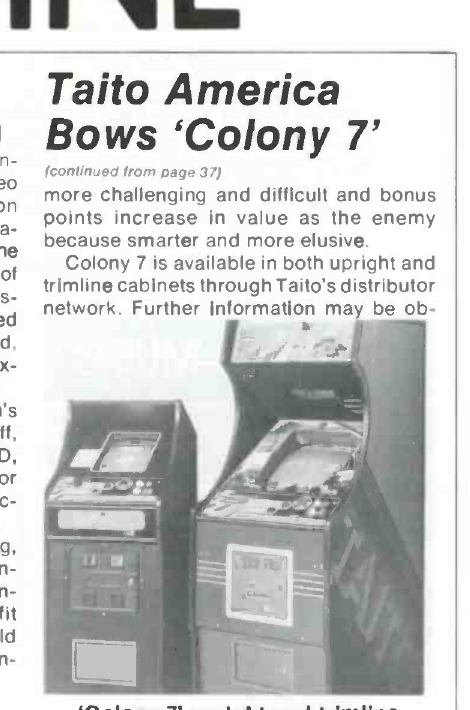 Cash Box, July 18, 1981, page 39: continuation confirming upright and Trimline availability. Document crop preserved in the handoff.