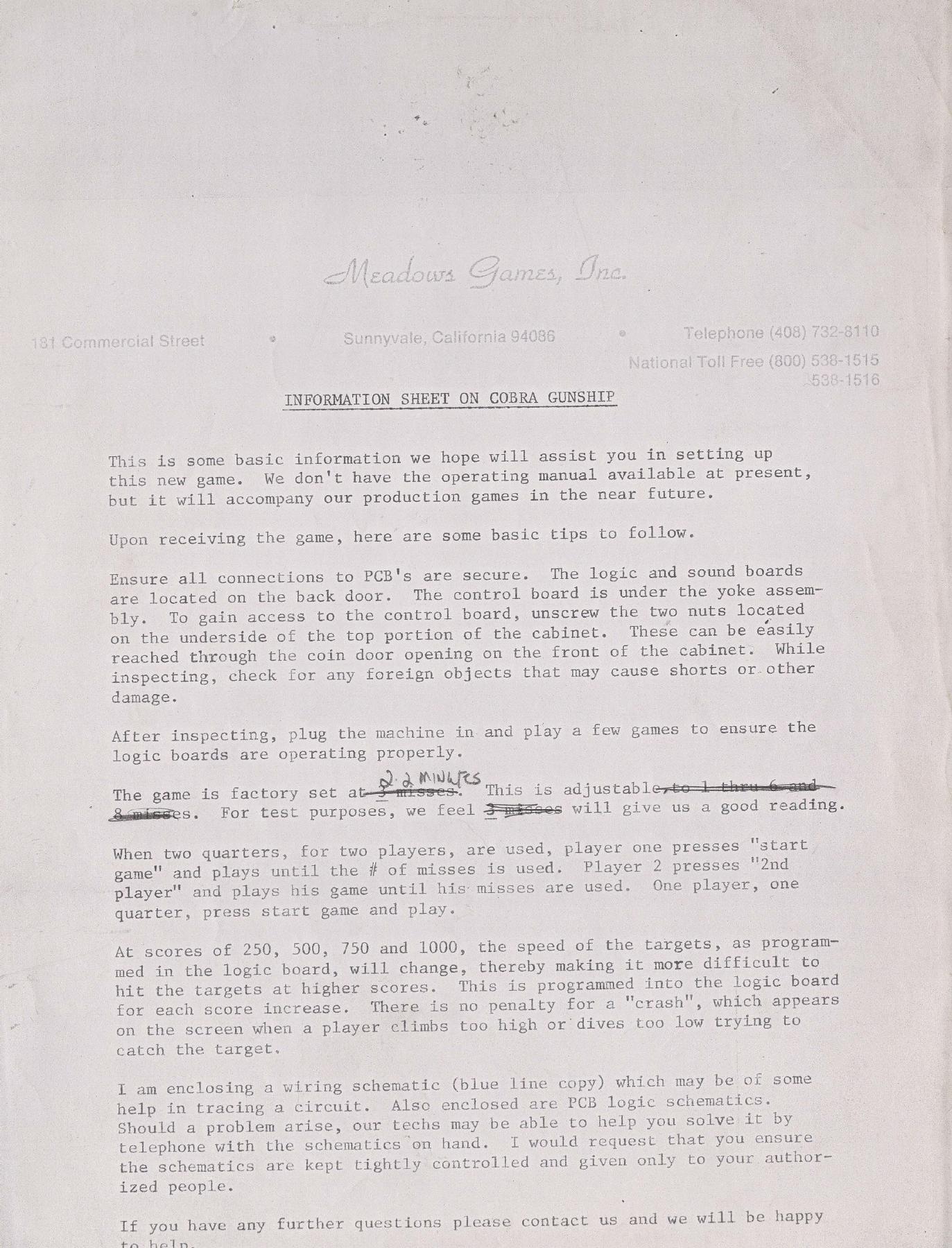 Meadows information sheet, including the handwritten 2.2 MINUTES revision. The faint original scan is retained without reconstruction.