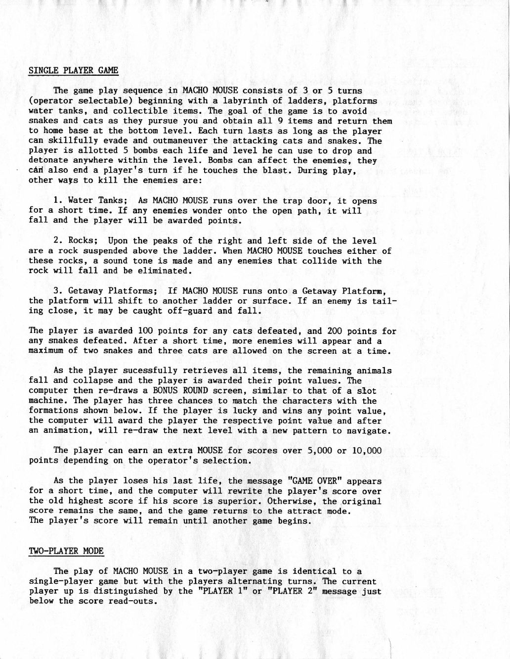 Macho Mouse Game Plan manual gameplay instructions