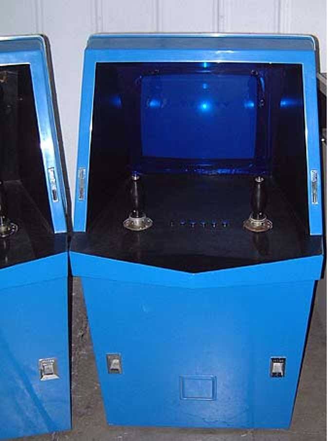 Older preservation view of the blue cabinet; small control labels are unreadable. Exposure date unknown.