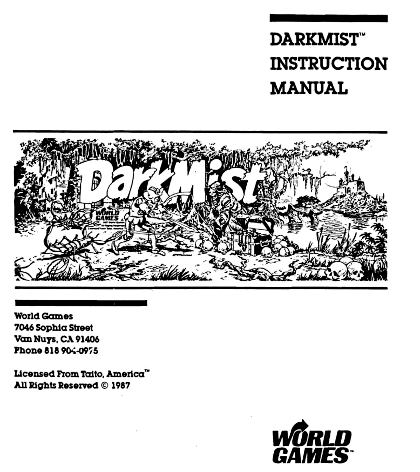 World Games Darkmist instruction manual cover. Original operator document; preserved manual scan.
