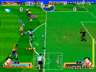 Evolution Soccer match in progress. Preservation gameplay capture from the libretro MAME thumbnail collection; not an editorial reconstruction.