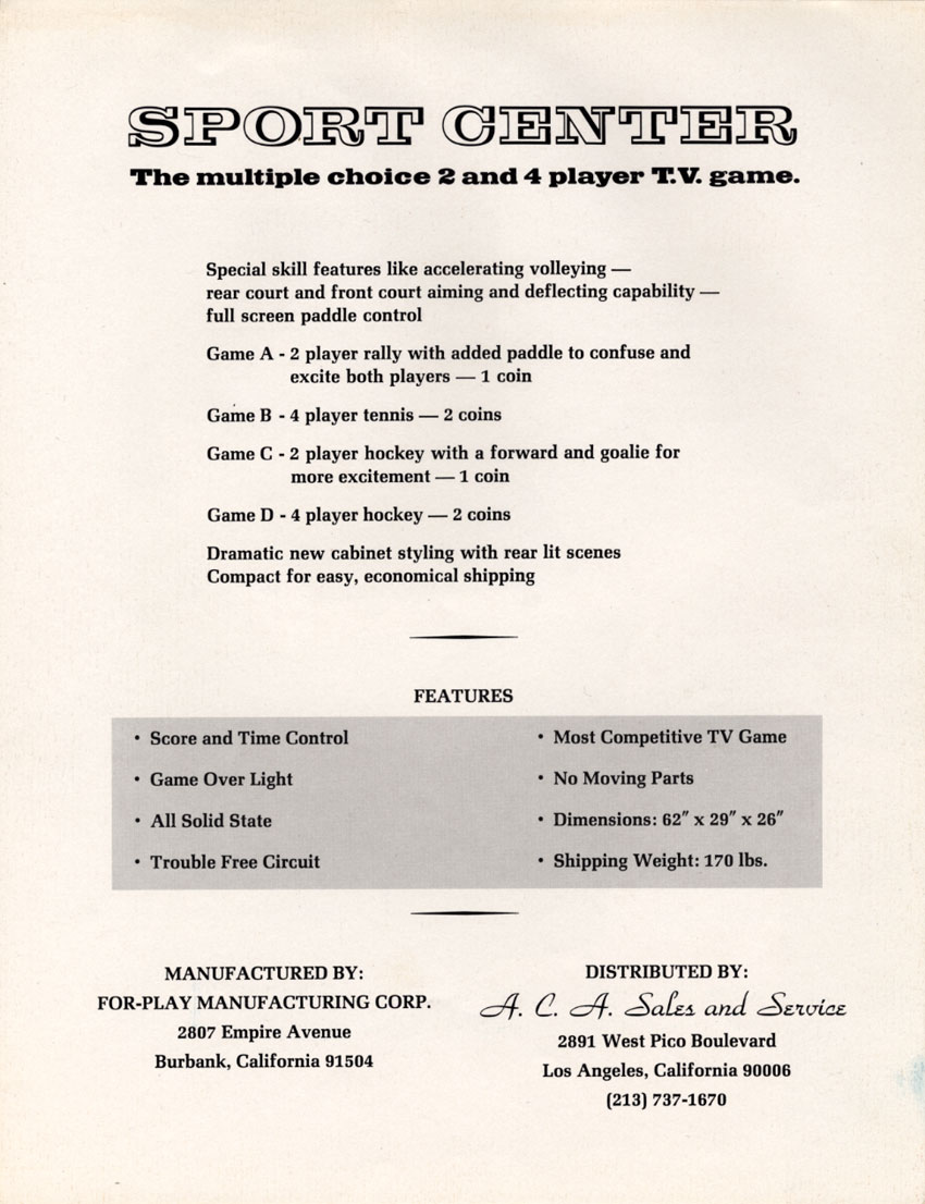 Sport Center alternate flyer reverse