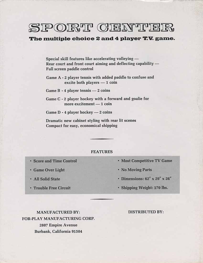 Sport Center flyer reverse