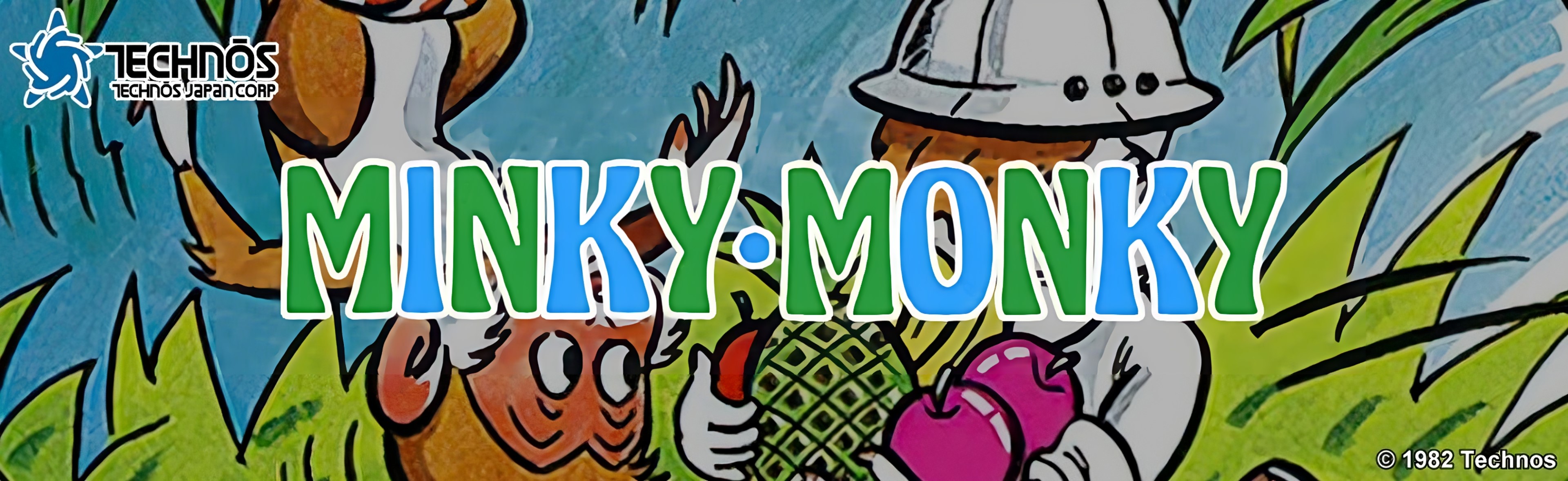 Surviving Minky Monkey marquee artwork. Source: LaunchBox Games Database; historical Technos artwork.