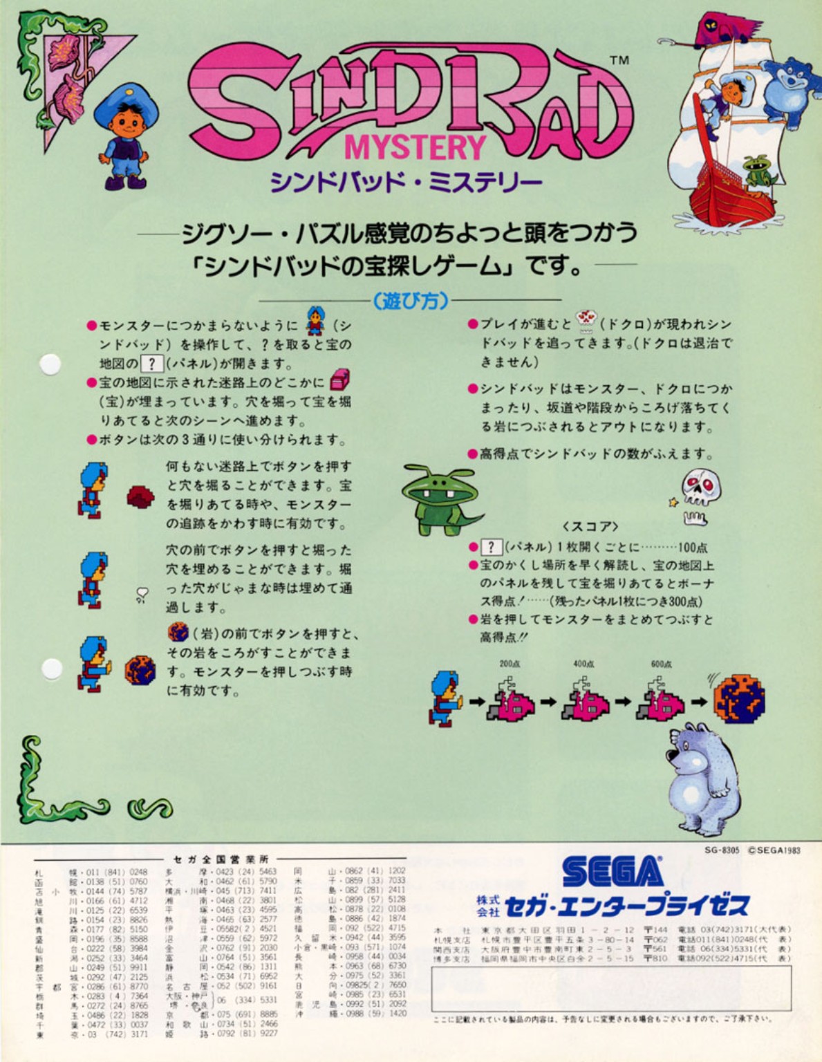 Original Japanese Sega flyer back with instructions and scoring.